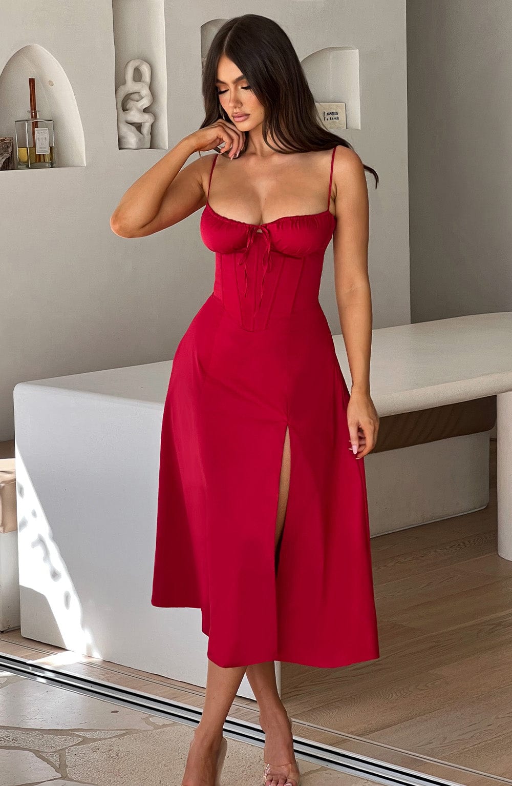 Deanna Midi Dress - Red - Napalia